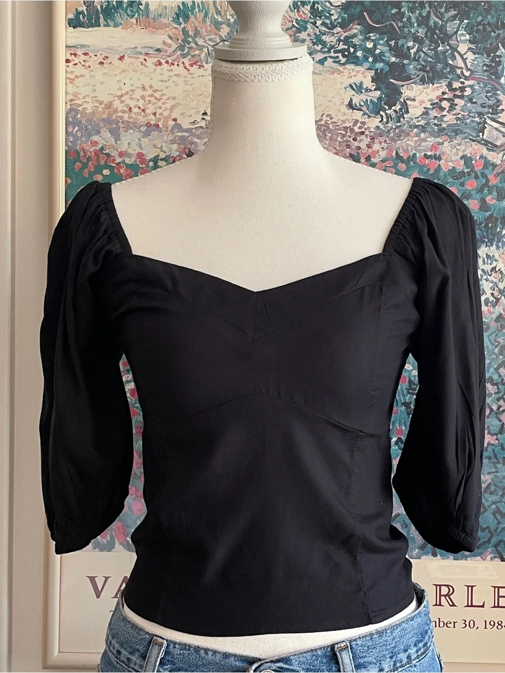 Abercrombie & Fitch Puff Sleeve Top Small Black Cottagecore Milkmaid Prairie